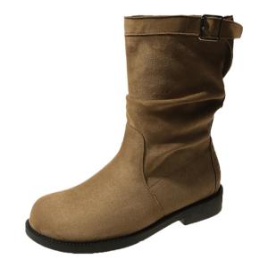 รองเท้าบูทหนังสีน้ำตาล ทรงมาร์ติน ทรงสั้น ทรงเข็มขัด สำหรับผู้หญิง ฤดูใบไม้ร่วง ฤดูหนาว รองเท้าบูทส้นแบนแบบสวมสบาย