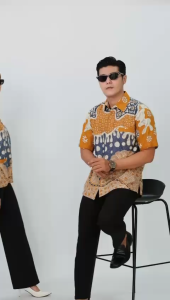 Batik Wanita Atasan Blouse Kemeja Pria Couple Bersaku Modern Kantor Kerja [sku jagung]-Batik Dua Putri