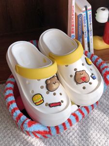 Cute Burger Bear Hole Hole Slippers Womens Summer Fashion Outdoor Wear Versatile Comfortable Walking Flat Heel EVA Sandals