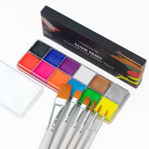 สีเรืองแสง 12 สีสำหรับทาตัวและใบหน้า แบบน้ำมัน ทาตัวเรืองแสงด้วยรังสียูวี หลอดเรืองแสง เหมาะสำหรับแต่งหน้าในงานปาร์ตี้ฮาโลวีน