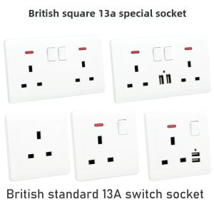 Hong Kong Style 86 Type 13A Square Foot Three Hole Socket Dark Mounted British Standard Power Panel International Electrician Brand