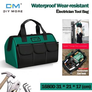 Diymore Tool Bag with Reflective Strip 1680D Oxford Cloth Electrician Bag Multi-Pocket Waterproof Anti-Fall Storage Bag