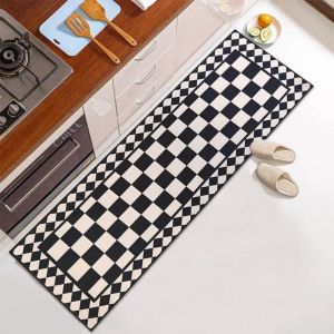 Thảm Kẻ Caro Đen Trắng VIKAMA Thảm Polyester Chống Trượt Chống Bụi Bẩn Để Trang Trí Nhà Cửa Phòng Ngủ Phòng Khách Hành Lang