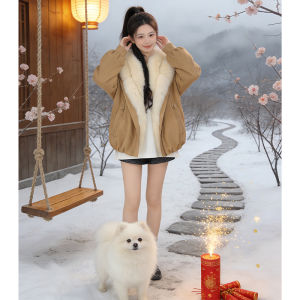 Shalldoer | Loose Color-blocking Lined Hooded Coat with Big Fur Collar and Drop Shoulder