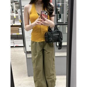 YUEZHONGWEI | Dopamine Boost Color Block V Neck Knitted Strapless Vest Women Summer Outerwear Slim Fit Sleeveless Top Fashion Commute Style