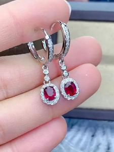 Silver Plated Needle Myanmar Synthetic Ruby Fashionable Earrings