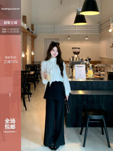 Elegant Commuter Style High Waist Straight Leg Pants Wrap Waist Belt Wide Leg Womens Casual Trousers Spring Autumn Season