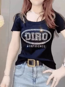U-Neck Diamond Print Fashion Summer Tshirt