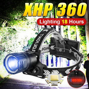 2026 New XHP360 Powerful Headlight Ultra Bright 5000M Led Headlamp Rechargeable Head Flashlight Camping Fishing Headlight 18650