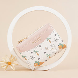 Korean Style Mini Printed Wallet for Women Short Foldable Multi-Functional Trendy Coin Purse Youth PU Leather Card Holder
