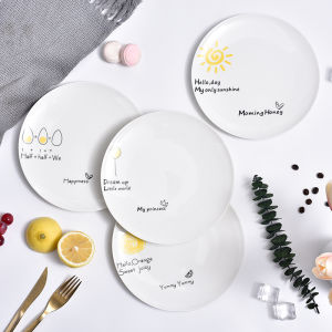 Simple Creative Ceramic 8-Inch Plate Set of 4 round Platter for Steak Western Dinner Party Dishware Set Adult Breakfast