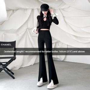 LD | High Waist Slimming Drape Black Flare Trousers