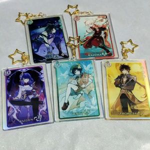 Genshin Keychain TCG Genshin Impact Acrylic Keychain Holographic Genshin TCG card Zhongli Raiden Xiao Kazuha Venti
