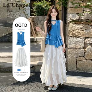 La Chapelle | Flared Irregular Hem Skirt & Slim Straps Top Set