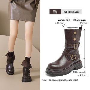 Agsdon | Giày Mũi Vuông Đế Dày Cao Ngang Bắp Chân Mới Mùa Xuân