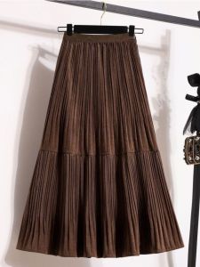 Autumn Winter High Waist Slim Velvet Midi Skirt Pleated A-Line Dress Elegant Casual Fashion Womens Clothing
