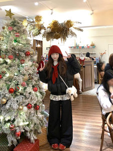 กางเกงขายาวทรงเอขากว้างสีดำสไตล์ย้อนยุคสำหรับผู้หญิง กางเกงขายาวทรงหลวมสำหรับฤดูใบไม้ร่วงและฤดูหนาว ทรงหลวม ทรงเอ ทรงเข้ารูป ทรงหลวม ทรงขากว้าง