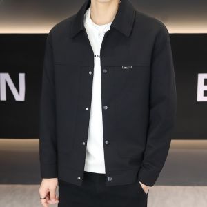 HENGYUANXIANG | Casual Pure Color Mens Jacket Turn-down Collar Versatile Outerwear Spring New Arrival Fashionable Urban Style Polyester Fiber