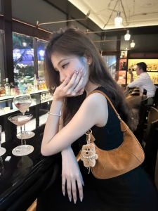 Browan Suede Underarm Crescent Moon Bag Womens New 2025 Luxury Small High-End Sensation Firecracker Bag Leisure Zipper Closure