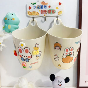 Mini Hanging Wall Mounted Trash Can Small Storage Box Bin round Plastic Body Desk Organizer for Students Home Cleaning Tool