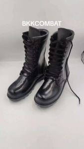 คอมแบท รหัส 612 (ไม่มีซิป) ตะขอ สูง10นิ้ว หนังวัวแท้ หนังแข็งขัดเงา