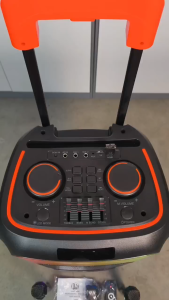 RD-C122B Rolling Trolley Karaoke Speaker Dual 10" Woofer Color Hourglass RGB Lighting Bluetooth Wireless Mics