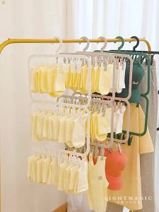 Plastic Clothes Drying Hanger with Clips Closet Organizer for Kids Laundry Rack for Socks Bras Underwear Space-Saving Design