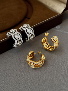 ต่างหูรูปวงกลมเงินประดับเพชรสำหรับผู้หญิง ต่างหูรูปวงกลมหรูหรา เครื่องประดับแฟชั่น จี้หูรูปวงกลม ต่างหูรูปวงกลมแบบสวมหู