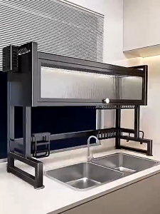 ชั้นวางจาน ที่วางจาน สแตนเลส 2-ชั้น <65-85-95-105cm> คร่อมอ่างล้างจาน ชั้นวางของในครัว