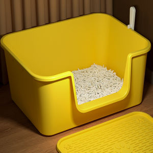 MONLEYTA | Extra Large Open-Top Cat Litter Box Anti-Splash Odor Control Cat Toilet Giant Sand Tray Cat Litter Companion Half-Closed Type