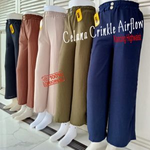 Celana Kulot Crinkle Airflow Kancing Depan / Kulot Haighwaist Wanita Bahan Crinkle Airflow Premium