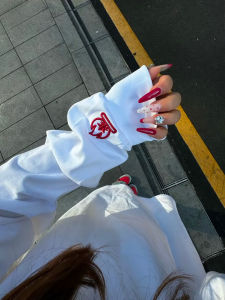 Womens Loose Long Sleeve Embroidered Sweatshirt Spring Autumn New Style Casual Cotton Polyester Blend round Neck Top