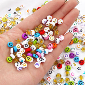 100pcs Mixed Flower Star Moon Heart Shape Acrylic Beads Round Loose Spacer Beads For DIY Jewelry Making Necklace Bracelet Accessories