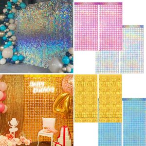 1-3Pcs Square Glitter Curtain Backdrop Gold Sliver Pink Shimmer Wall Decor Birthday Wedding Baby Shower Party Photo Background