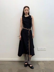 Neverseez Simple Spliced Sash Long Dress Elegant Draped Waist Belt Womens Fashion Spring Summer Autumn Gown