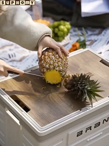 Camping Storage Box Foldable With Wheel Trolley Box Outdoor Storing Waterproof trolley with Wooden Cover Panel for Home