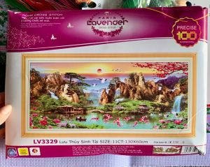 [ FREESHIP MAX] Tranh thêu chữ thập 3D phong cảnh lưu thủy sinh tài Lv3329 KT 130x60cm[Tranh Hà Đoàn]