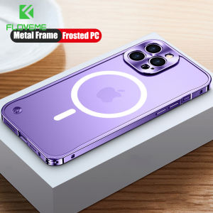 FLOVEME Luxury Metal Frame Lens Protection Phone Case For iPhone 16 15 14 13 12 11 Pro Max 14 Plus Magnetic Aluminum Matte Hard Back Cover