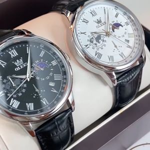 OLEVS 2893 Luxury Chronograph Fashion Business Multifunction Retro Belt Quartz Mens Wrist Watch Chronograh Watch