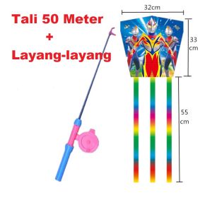 Kite long tail rainbow color striped triangle Airplane Eagle kite reel for kite children cartoon kite Outdoor Toy Spiderman Ultraman Frozen /layang-layang