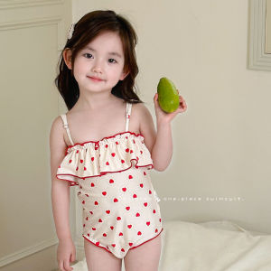 Princess Style Strapless Swimsuit Quick Dry Childrens One-Piece Swimwear Girls Fashionable Holiday Heart Theme Swimwear