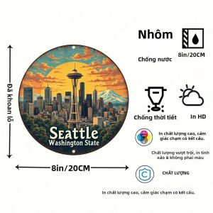 CIFbuy | CIFbuy Vintage Seattle Skyline Aluminum Wall Art - Biển Hiệu Kim Loại Bền Chống Gỉ Chống Thấm Nước Để Trang Trí Văn Phòng Tại Nhà