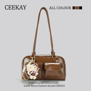 กระเป๋าทรงเก็บลูกแบดมินตัน CEEKAY กระเป๋าทรงใต้วงแขนหรูหราสำหรับผู้หญิง กระเป๋าสะพายไหล่แบบหนังสัง��เทียมสไตล์ฝรั่งเศส