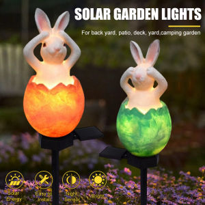 Solar Rabbit Lawn Landscape Lamp Outdoor Resin House Light Easter Decor LED Ground Plug Lamp Courtyard Waterproof Decor Light Animal Underground Garden Yard Decor Warm Light Supplies