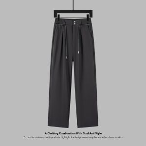 American Retro Comfortable Breathable Mens Casual Loose Straight Leg Pants Spring Summer Solid Color Trendy Commute Leisure Long Trousers