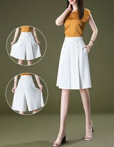Womens Slim Fit High Waist A-line Half length Skirt Fashion Loose Versatile Wide Leg Pants Skirts