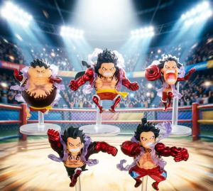 Bandai | Hot 5pcs/set Q Version Anime One Piece Gear 4 Luffy Action Figure Elastic Man Cute Statue PVC Model Toys Collection