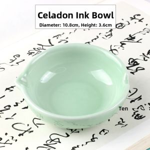 Ice Crack Ceramic Ink Bowl Calligraphy Ink Pool Study Desk Decoration Mini Ink Stone Ink Butterfly Water Dish Brush Holder for Beginners