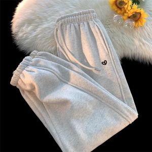 Girls Fleece Lined Sport Pants Autumn Winter New Style Childrens Girls Thickened Soft Elastic Waist Long Pants Sports Trousers