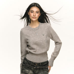 Ariseism | Áo Sweater Knit Cổ Tròn Tay Ngắn cho Phụ Nữ Mùa Thu